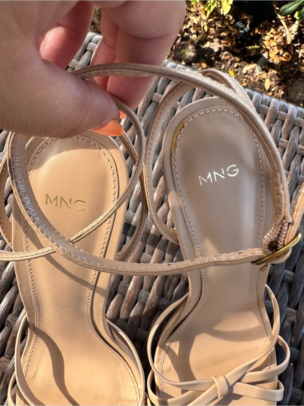 Mango MNG Nude Strappy Heeled Sandals US 9 EU 40 Square Toe